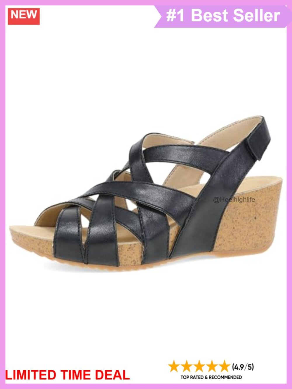 Dansko Shawn Wedge Sandal Leather Adjustable Hook & Loop Open Toe Women's